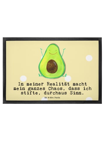 Mr. & Mrs. Panda Fußmatte Avocado Glücklich mit Spruch in Gelb Pastell