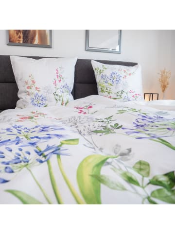 Janine Janine Modern Art Mako Satin Bettwäsche - Blumenwiese in weiß