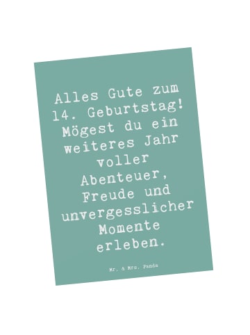 Mr. & Mrs. Panda Postkarte Spruch 14. Geburtstag mit Spruch in Meeresbrise