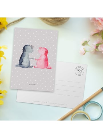 Mr. & Mrs. Panda Grußkarte Axolotl Liebe ohne Spruch in Grau Pastell