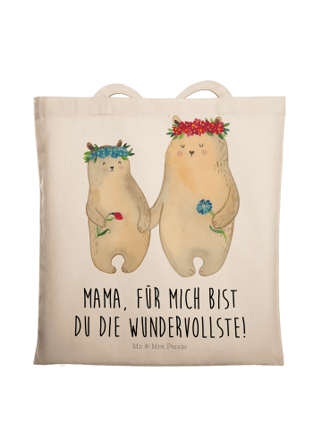 Mr. & Mrs. Panda Baumwollbeutel Bären mit Blumenkranz mit Spruch in Creme