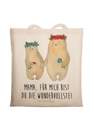 Mr. & Mrs. Panda Tragetasche Bären mit Blumenkranz mit Spruch in Creme