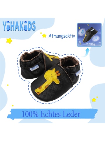 Yihakids Hellbraune Baby-Leder-Laufanfänger mit rutschfester Sohle – Giraffenmuster