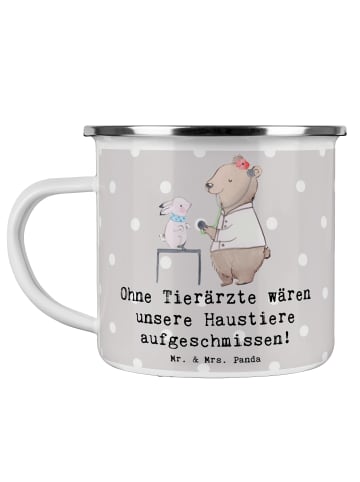 Mr. & Mrs. Panda Emaille Tasse Tierarzt Helden mit Spruch in Grau Pastell