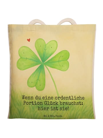 Mr. & Mrs. Panda Stofftragetasche Blume Kleeblatt Design mit Spruch in Weiß