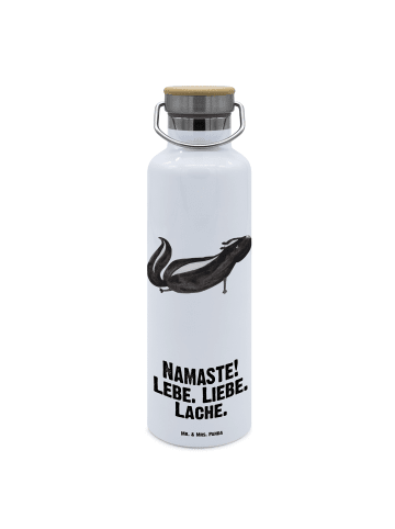 Mr. & Mrs. Panda Trinkflasche Stinktier Yoga mit Spruch in Weiß