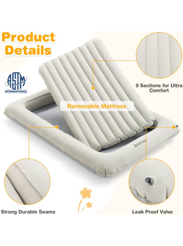 COSTWAY Reisebett Aufblasbar für 18-24 Monate in Grau