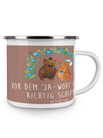 Mr. & Mrs. Panda Blechtasse Polterabend Spaß mit Spruch in Braun Pastell