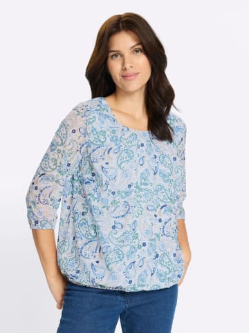 Sieh an! Schlupfbluse in himmelblau-ecru-bedruckt