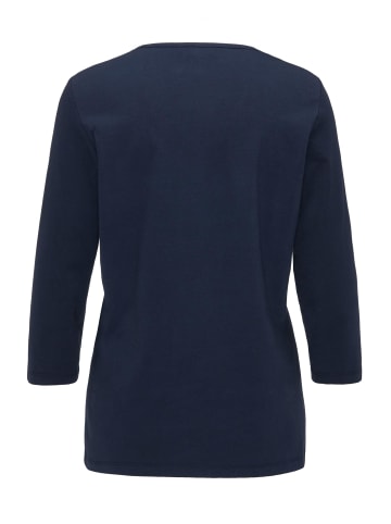 GOLDNER Kurzgröße:  T-Shirt mit Ausschnitt und Steinchen in marine