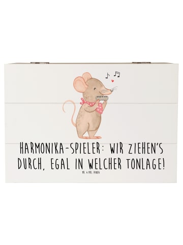 Mr. & Mrs. Panda Holzkiste Harmonika Spieler mit Spruch in Weiß
