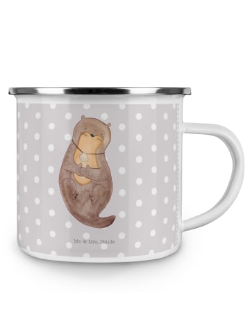 Mr. & Mrs. Panda Camping Emaille Tasse Otter Muschel ohne Spruch in Grau Pastell