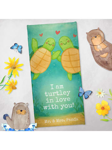 Mr. & Mrs. Panda Strandtuch Schildkröten Paar Design mit Spruch in Weiß