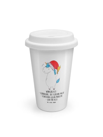 Mr. & Mrs. Panda Kaffeebecher Einhorn Weihnachtsmann mit Spruch in Weiß