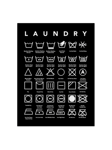 WALLART Leinwandbild - Laundry Symbole schwarzweiß in Schwarz-Weiß