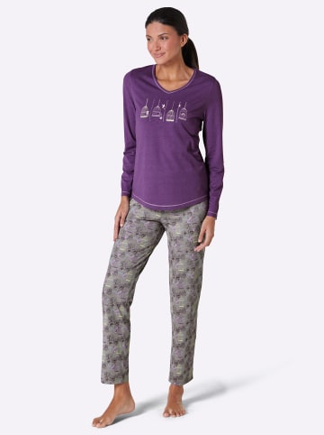 WITT WEIDEN Schlafanzug in lila-steingrau-bedruckt