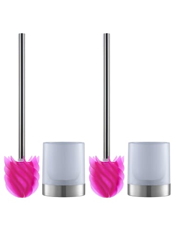 LOOMAID WC-Bürste Silikonkopf 2er-Set Edelstahl/pink mit Ständer (Bürstenhalter) Pink
