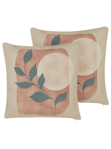 Beliani 2er-Set Dekokissen CALLIOPSIS in Beige/Bunt/Grün