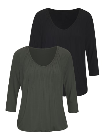 LASCANA 3/4-Arm-Shirt in graugrün, schwarz