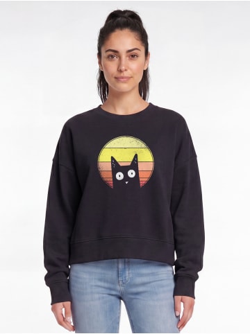 wat? Apparel Sweatshirt Sunset Cat in Schwarz