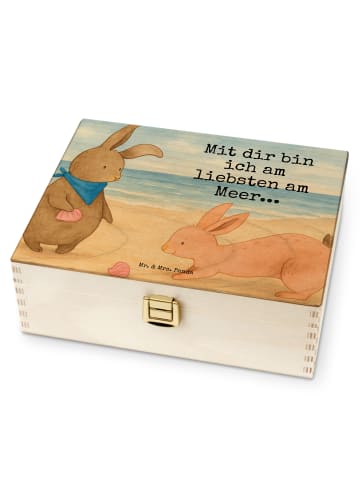 Mr. & Mrs. Panda Teebox Holz Hasen Muschel Design mit Spruch in Weiß
