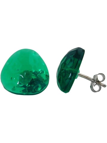 Gallay Ohrstecker Ohrring 14mm Dreieck grün-transparent gehämmert Kunststoff in grün