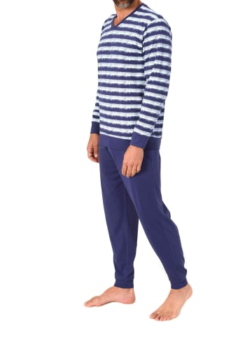 NORMANN Langarm Schlafanzug Pyjama Streifen in hellblau