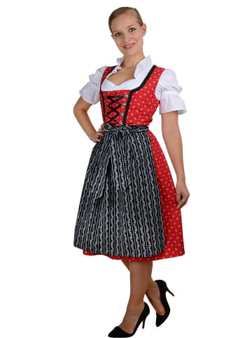 Edelnice Edelnice Midi Dirndl 3-teilig Streublümchen in rot,schwarz,weiß