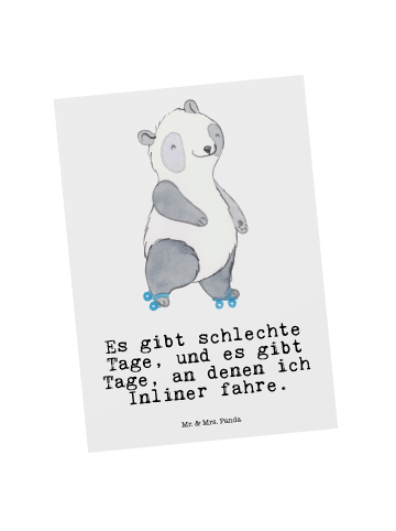 Mr. & Mrs. Panda Ansichtskarte Panda Inliner fahren mit Spruch in Weiß