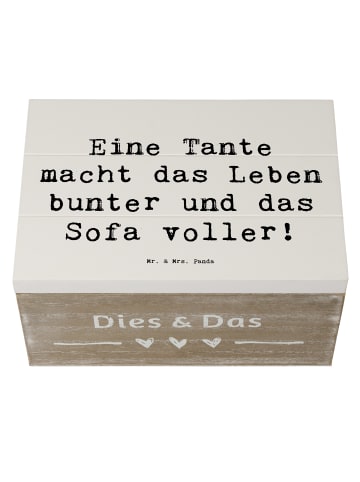 Mr. & Mrs. Panda Kiste Spruch Bunte Tante mit Spruch in Weiß