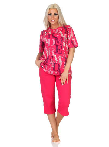 NORMANN Kurzarm Schlafanzug Capri Pyjama Shorty in pink