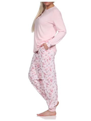 NORMANN Pyjama Schlafanzug langarm Bündchen und Spitze - 72449 in rosa