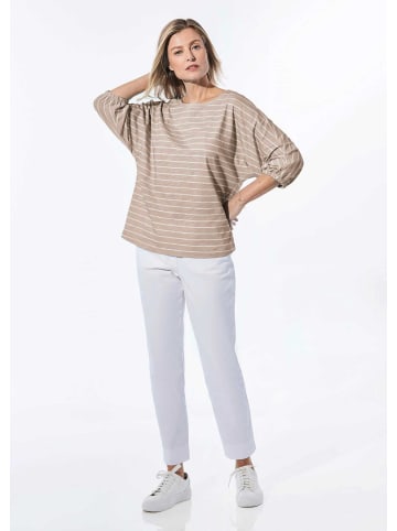 GOLDNER Kurzgröße:  Shirt aus Effektgarn in sand / weiß / geringelt