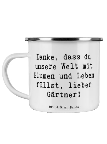 Mr. & Mrs. Panda Camping Emaille Tasse Spruch Gärtner Dankeschön... in Weiß