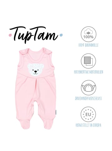 TupTam Baby Mädchen Strampler mit Fuß 3er Pack in rosa/weiß