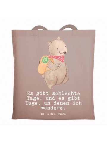Mr. & Mrs. Panda Shopping Tasche Bär Wandern mit Spruch in Braun Pastell