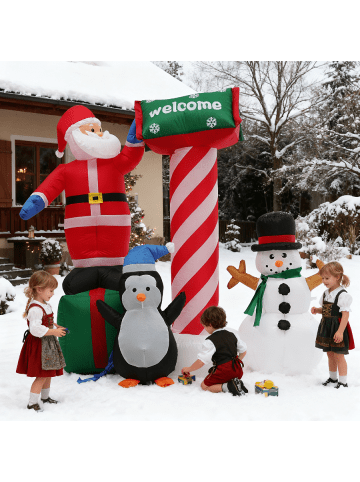 TDubhe Aufblasbarer Weihnachtsmann mit Pinguin und Schneemann in Bunt 160x170 cm
