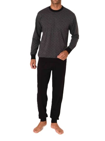 NORMANN Langarm Schlafanzug Pyjama Bündchen Minimalprint in anthrazit