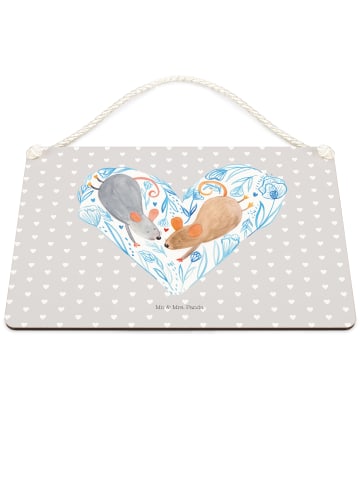 Mr. & Mrs. Panda Wandbild Holz Mäuse Herz ohne Spruch in Grau Pastell