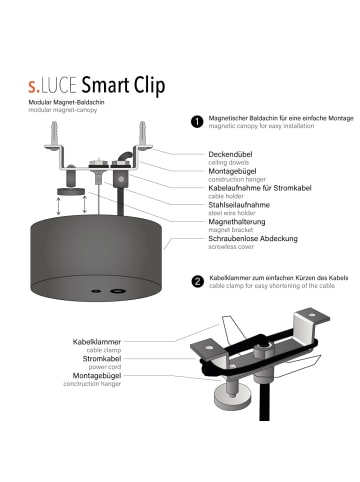 s.LUCE Modular Smart Clip Magnet Baldachin in Schwarz