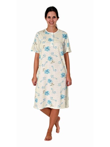 NORMANN Kurzarm Nachthemd Knopfleiste am Hals - 80119 in türkis