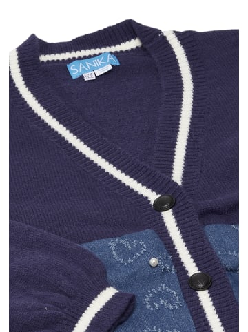 SANIKA Damen Strickjacke in Marine Wollweiss