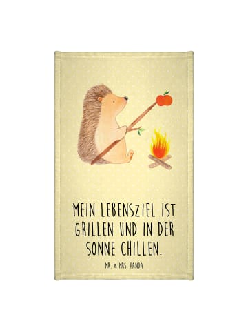 Mr. & Mrs. Panda Handtuch Igel Grillen mit Spruch in Gelb Pastell