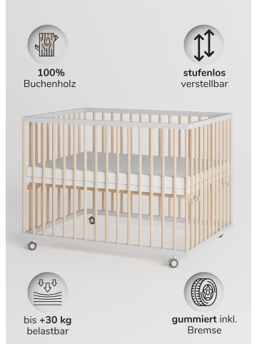 Sämann Sämann Laufgitter mit Matratze Basic und Schlupfsprossen - weiß/natur - Premium