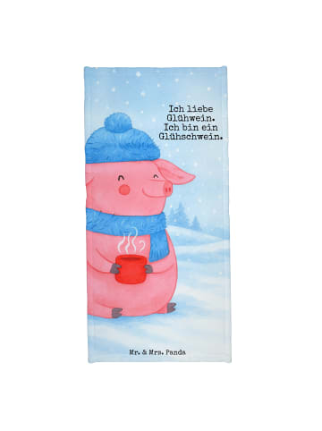 Mr. & Mrs. Panda Badehandtuch Schwein Glühwein Design mit Spruch in Weiß