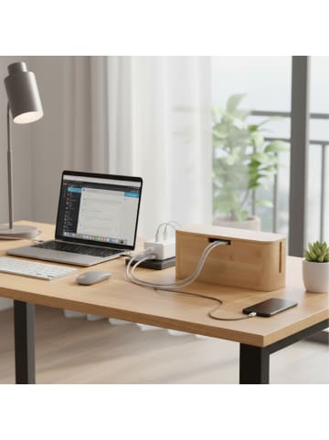 relaxdays Kabelbox in Natur - (B)34 x (H)14,5 x (T)11 cm