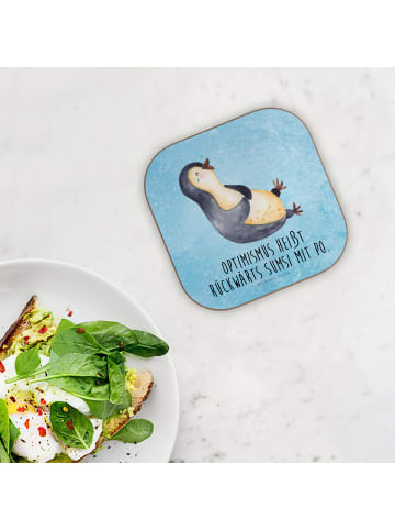 Mr. & Mrs. Panda Tassenuntersetzer Pinguin Lachen mit Spruch in Eisblau