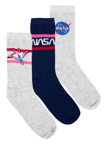 United Labels 3er Pack NASA Socken Sneaker Strümpfe in blau/grau
