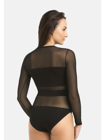 Teyli Langärmeliger Mesh-Bodysuit für Frauen Stripy in schwarz