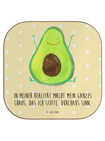 Mr. & Mrs. Panda Glas-Untersetzer Avocado Glücklich mit Spruch in Gelb Pastell